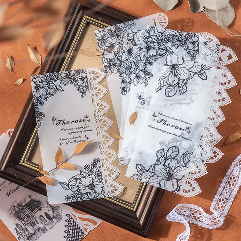 

Vintage Translucent Litmus Paper Collage Scrapbooking Journal Material Paper Flower DIY Botanical Hollow Lace Memo Stationery