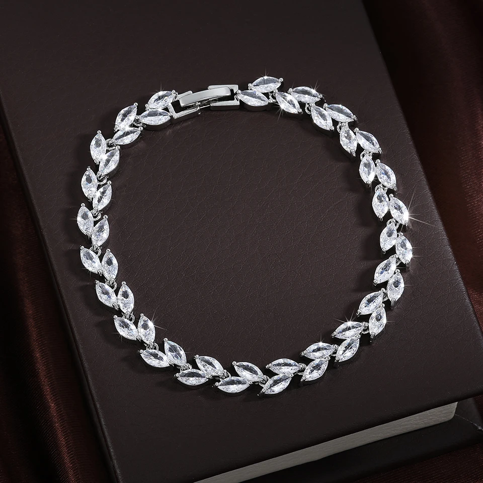 Bangle Bracelet for Women ZAKOL Fashion Leaf Shinny Marquise Cut Cubic Zirconia Bridal Wedding Party Jewelry BP061 zircon bracelet stone bracelet zirconia bangle