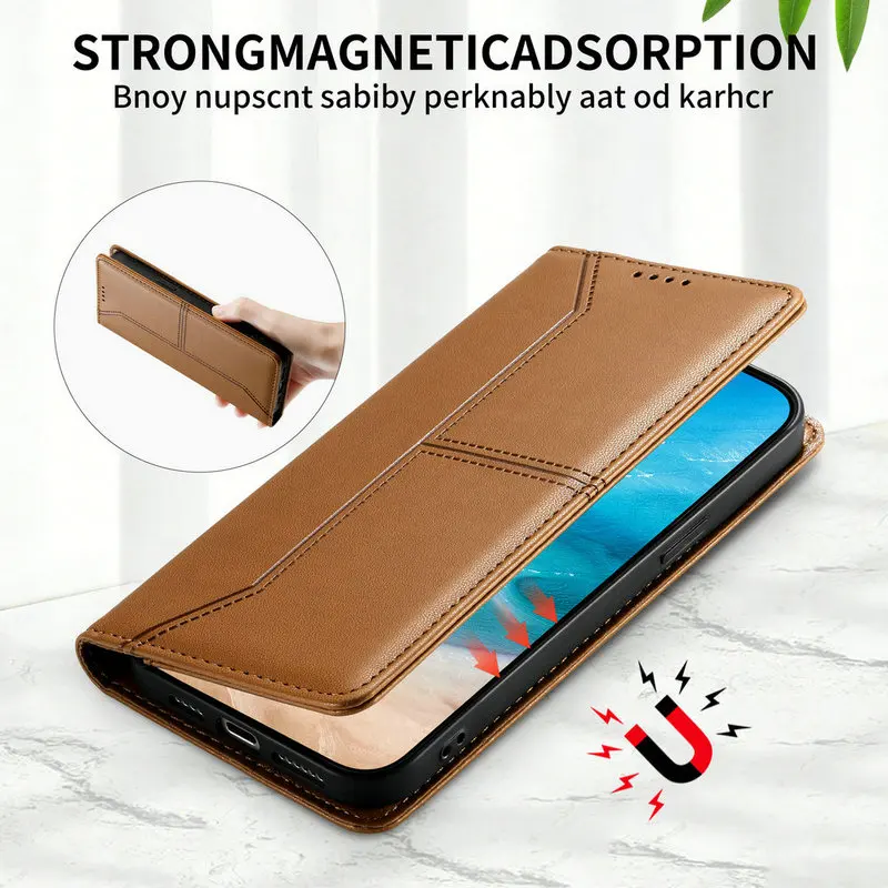 Magnetic Leather Flip Case with RFID Blocking and Wallet