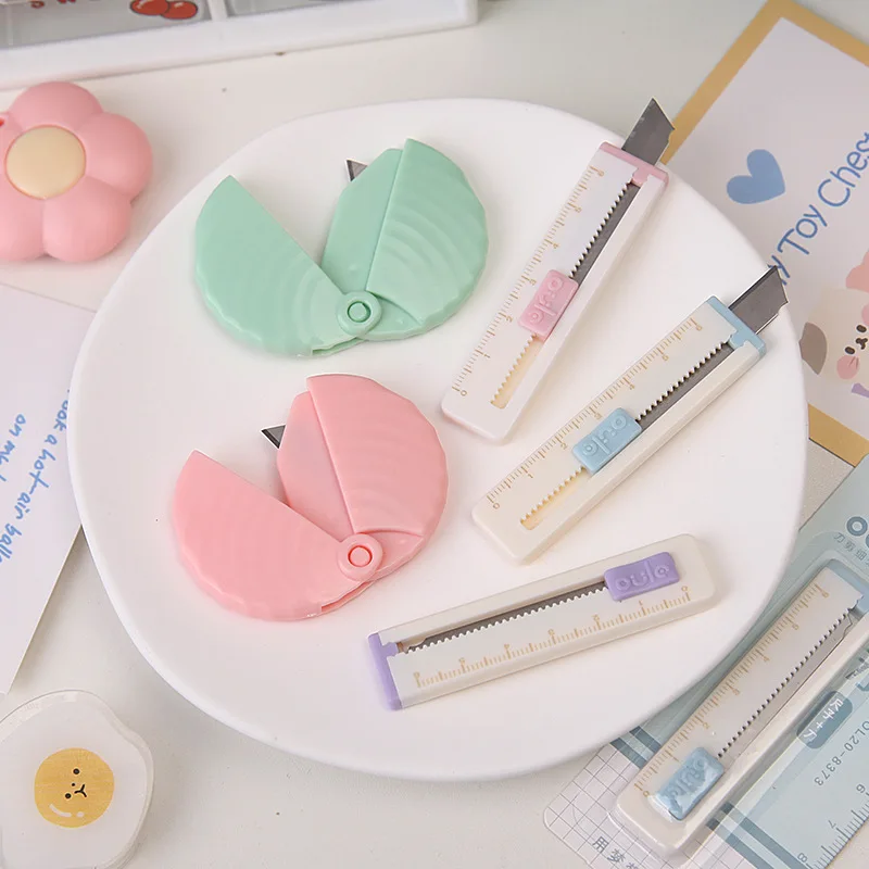Kawaii Mini Portable Utility Knife Box Cutter Pocket Letter Opener Stretch Paper Cutters School Office Supplies