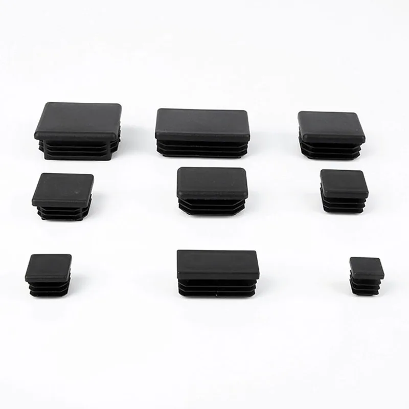 Black Plastic Blanking End Caps Rectangular Pipe Tube Cap Insert Plugs 4Pcs For Furniture Tables Chairs Foot Pads