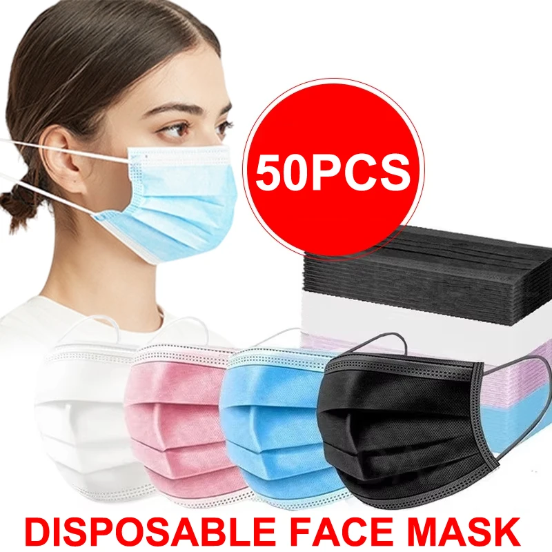 50pcs Disposable Mask Earloop Pink Bule Black White Mouth Masks 3 Layers Meltblown Non-Woven Breathable Face Mask 2