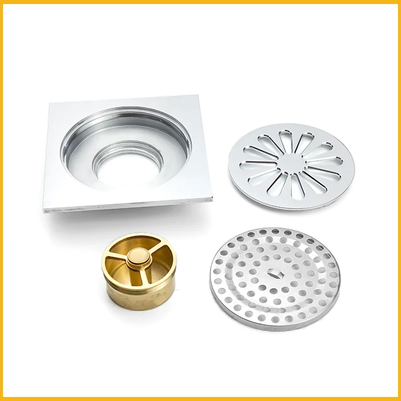 Brass Black 10X10cm Square Bathroom Shower Floor Drain Household Sewer Pipe Invisible Water Filter Deodorant Floor Cover