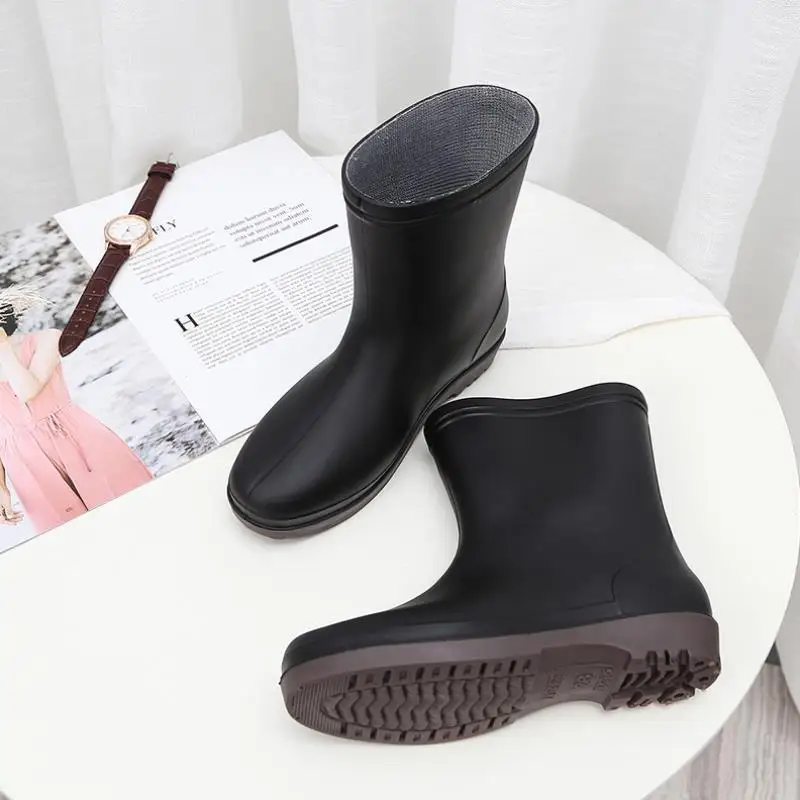 New Women Mid-calf PVC Rain Boots Short Woman Non-slip Rainboots Waterproof Water Shoes Wellies Boots