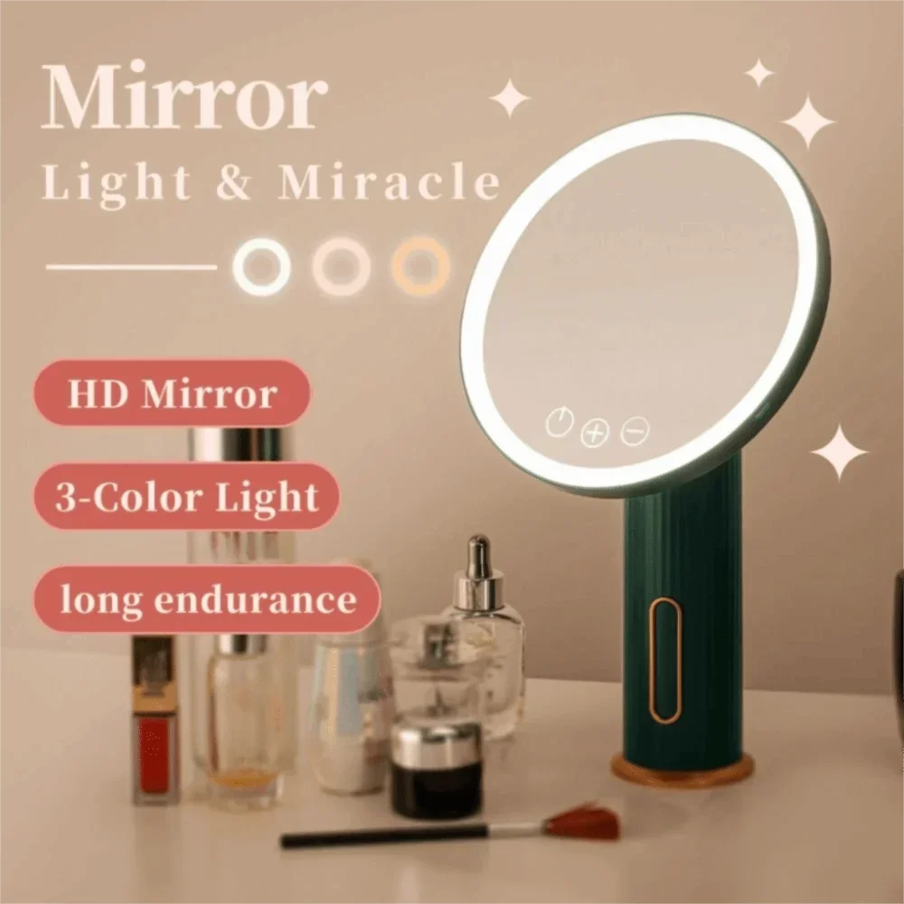 3 LED Colors Vanity Mirror with Lights Rechargeable Portable Makeup Mirror Brightness Adjustable Touch Screen Beauty Mirror​