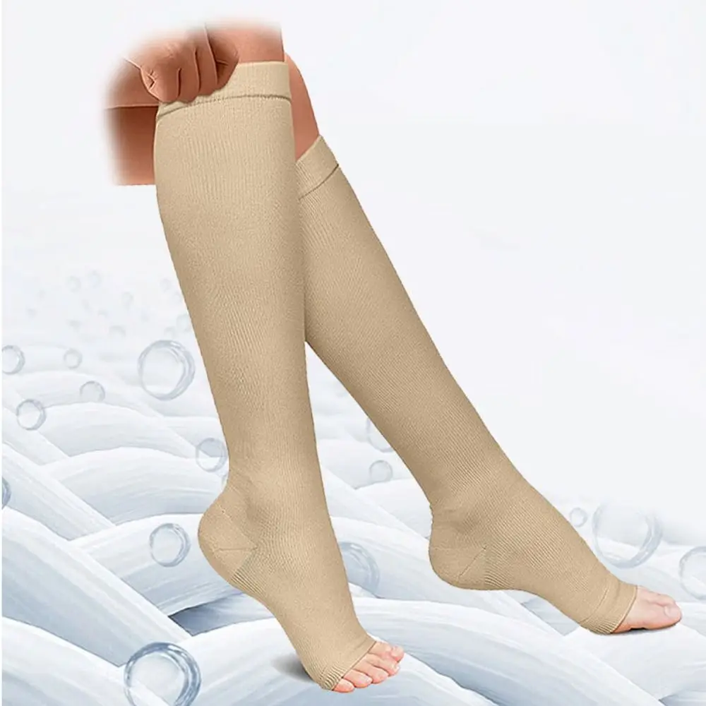 Enhanced Circulation Open Toe Compression Socks - Black Knee-High for All-Day Comfort