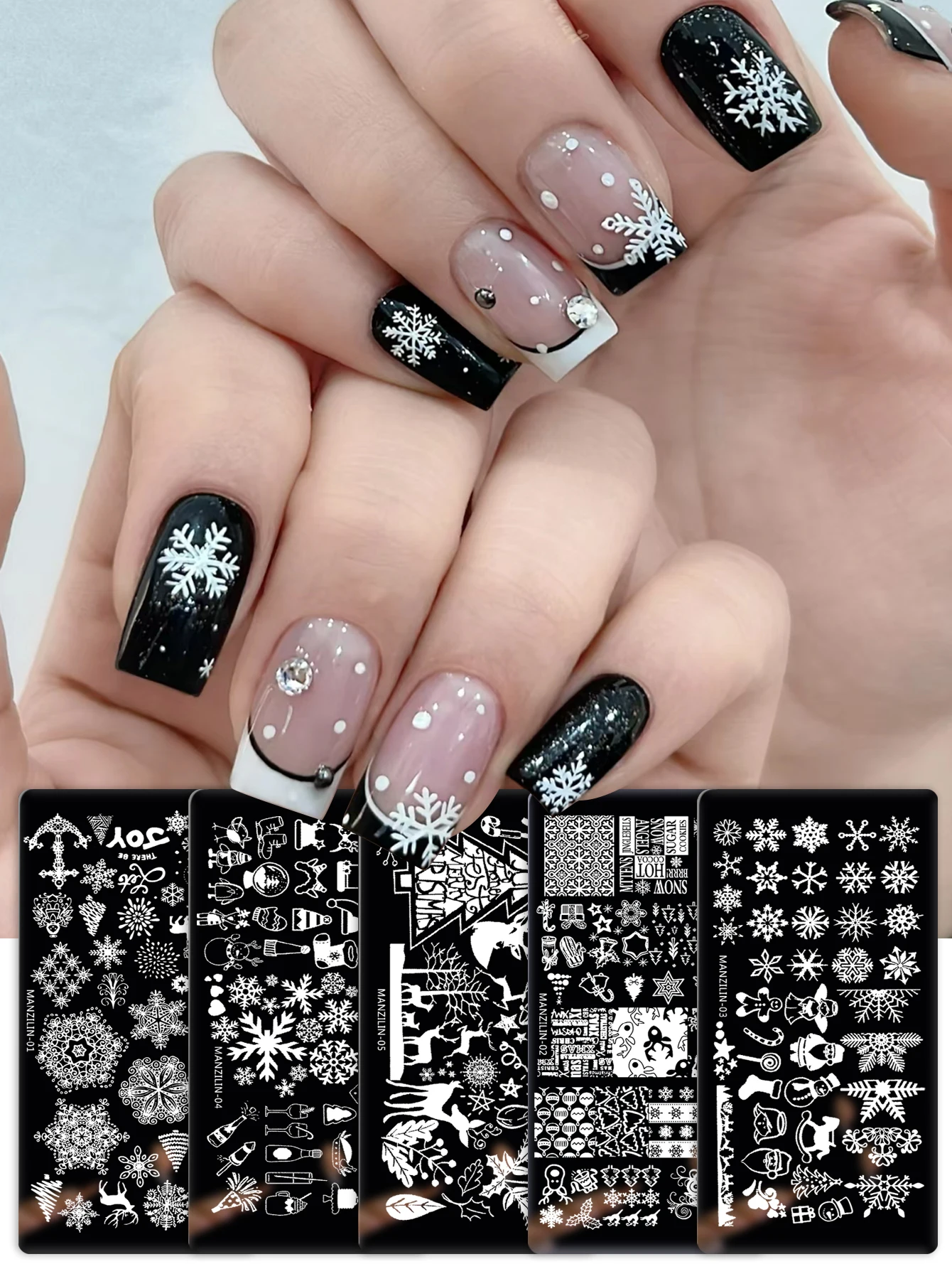 Snowflake Christmas Nail Stamping Plates Love Leaves Hat Design Printing Plates Nails Art Stencil Stamp Tools Nails Decoration 2