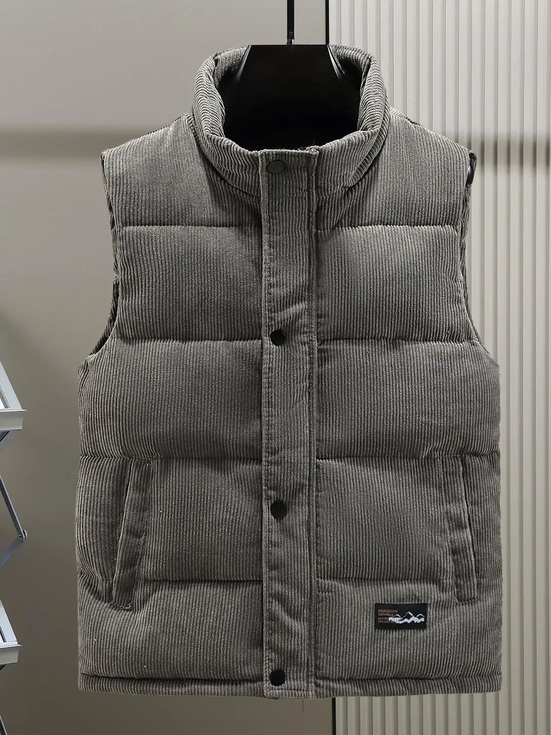 Youthful Zipper Thiened Warm Stand Collar Vest Jaet for Men Sli Winter Outerwear Polyester Fiber Strong Heating Index