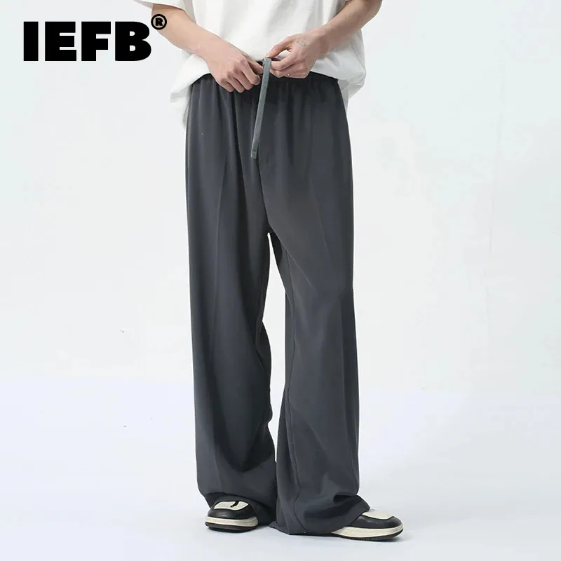 

Новые повседневные брюки IEFB в Корейском стиле, однотонные мужские широкие брюки на шнуровке с эластичным поясом, свободные летние брюки 9C5426