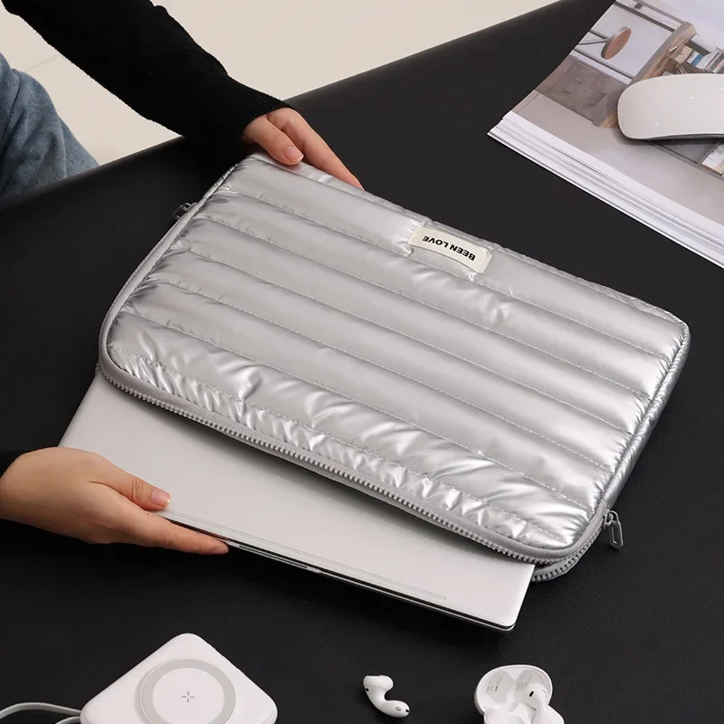 Puffy Laptop Sleeve 13-14 Inch Silver Laptop Bag for Women 15-16