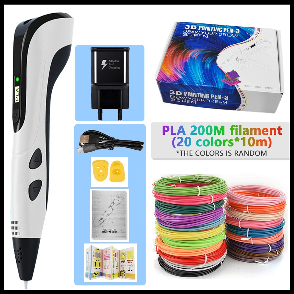 Nuevo juego de bolígrafos 3D originales niños con filamento PLA de 200M, bolígrafo de impresión 3D de juguete creativo con bolsa portátil para regalos de niños| | - AliExpress