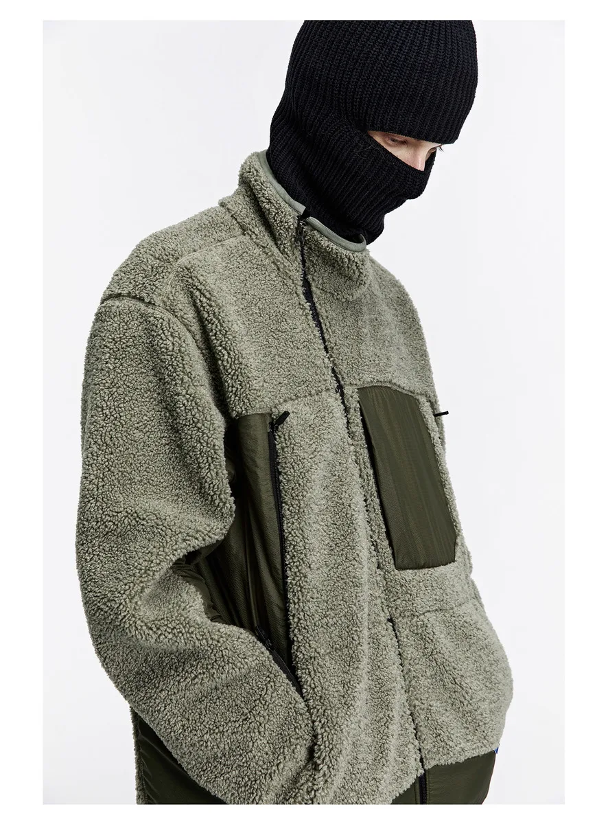 Reindee Lusion 22FW  Diagonal zipper fleece jacket warm coat spicing materials multiple pockets techwear gorpcore outdoor