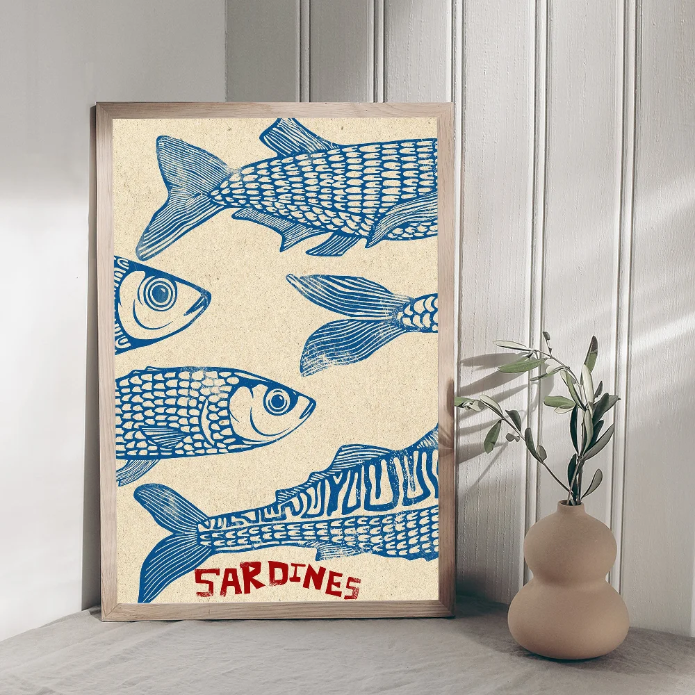 Colorful Sardine Lobster Fish Ocean Animal Classic Vintage Posters Whitepaper Prints Posters Artwork Kawaii Room Decor vintage posters poster prints