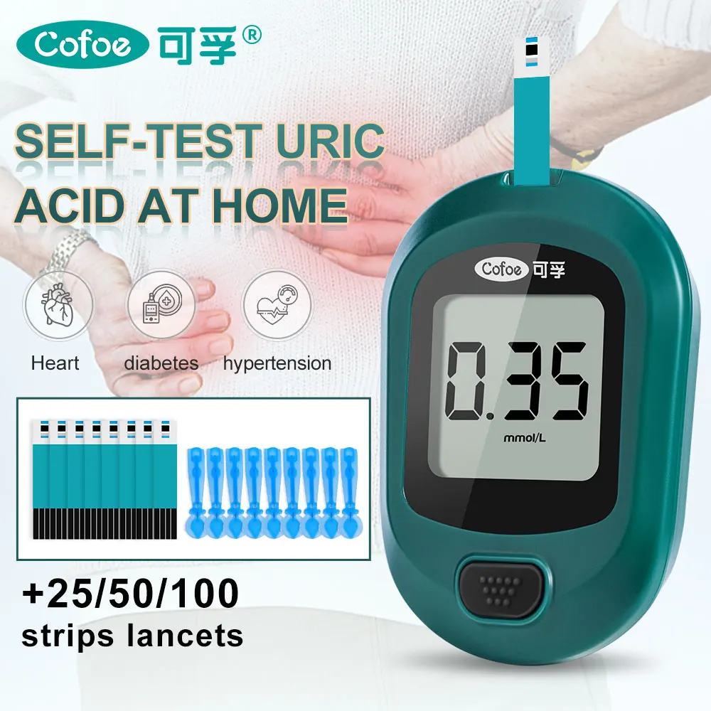 Cofoe Uric Acid Monitor with Test Strips And Lancets Needles For Home Uric Acid Measurement Of Gout Tester Device uric acid test strips medical blood test kit