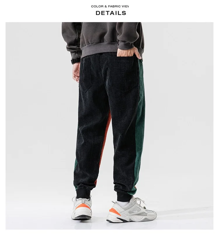 Men's track pants elastic waist back pants Street punk jogging pants Men's hip hop casual black pants Fashion streetwear genie pants