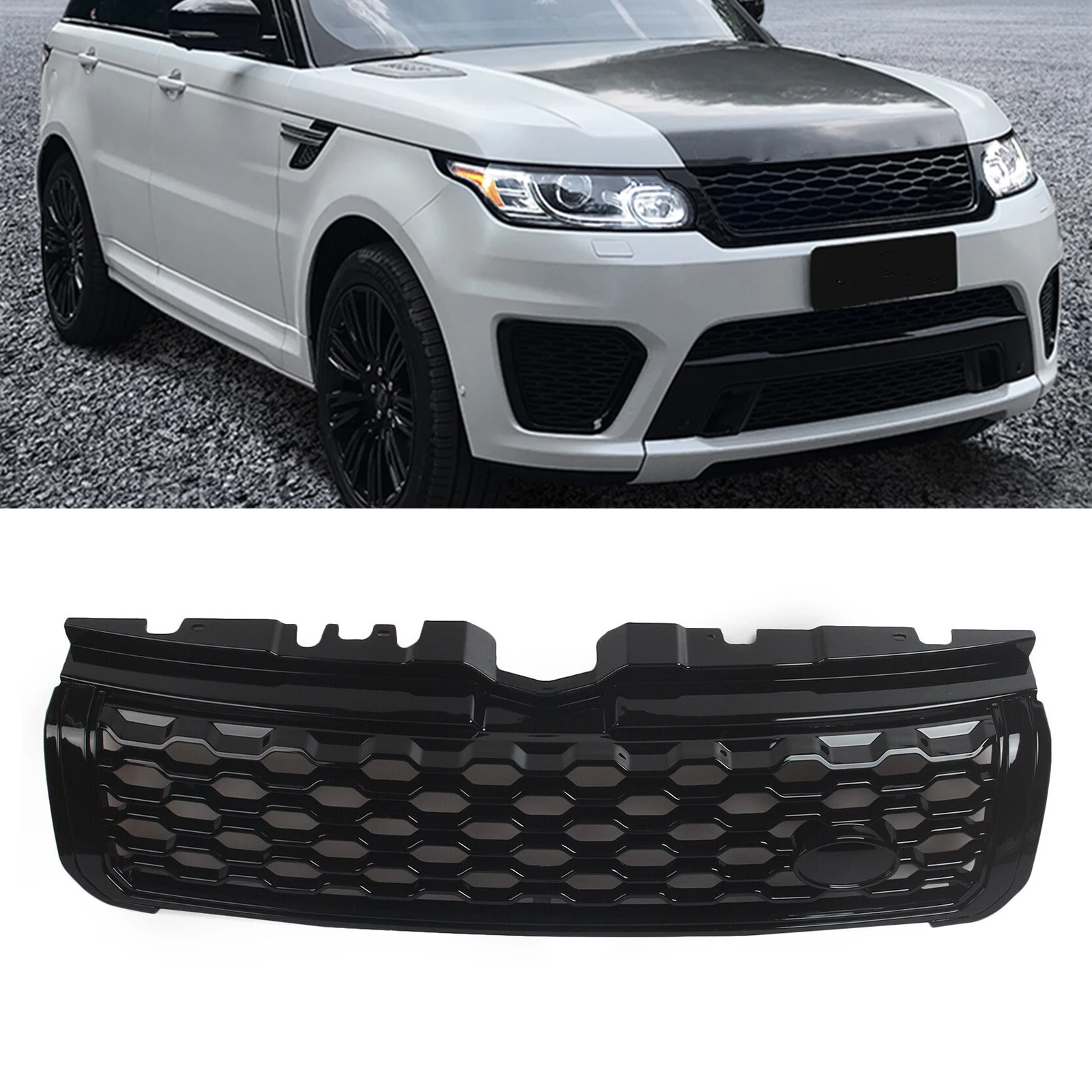 

Front Grille Racing Grills For Land Rover Range Rover Evoque 2010-2018 Black/Silver Car Upper Bumper Intake Hood Mesh Cover Grid