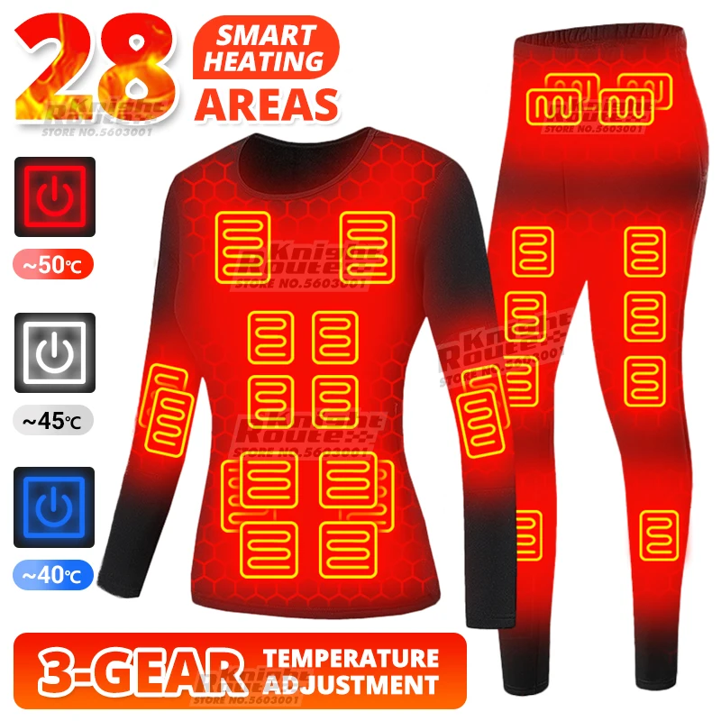 28 Area Heated Underwear For Men Women Heated Jacket Thermal Heating Underwear Clothing Vest Fishing Long Johns Suit Winter Warm