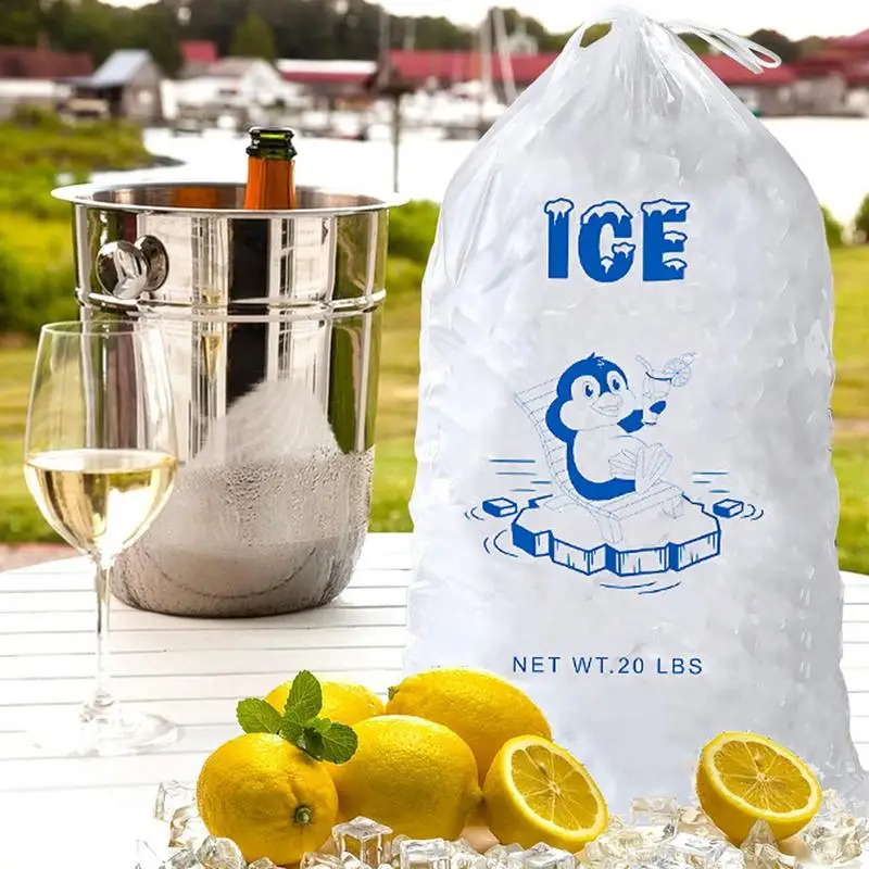 10Pcs Ice Bags with Drawstring Disposable Recyclable Freezer Pouch Heavy-Duty Thickened Ice Making Storage Bags for Freezers