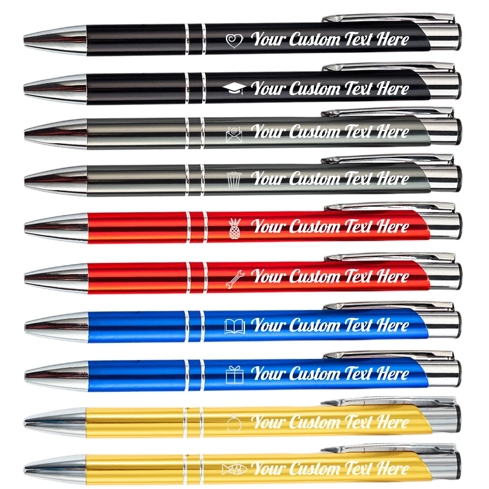 10 Pcs Personalized Ballpoint Pen Metal Clicker Pen Black Ink Click action Custom Free Engraving Your Logo/Name Gift Pens