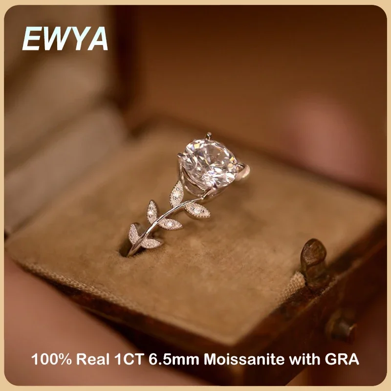 

EWYA Trendy D Color 1CT 6.5mm Moissanite Rings For Women Fine Jewelry S925 Sterling Silver Diamond Ring Wedding Band Wholesale
