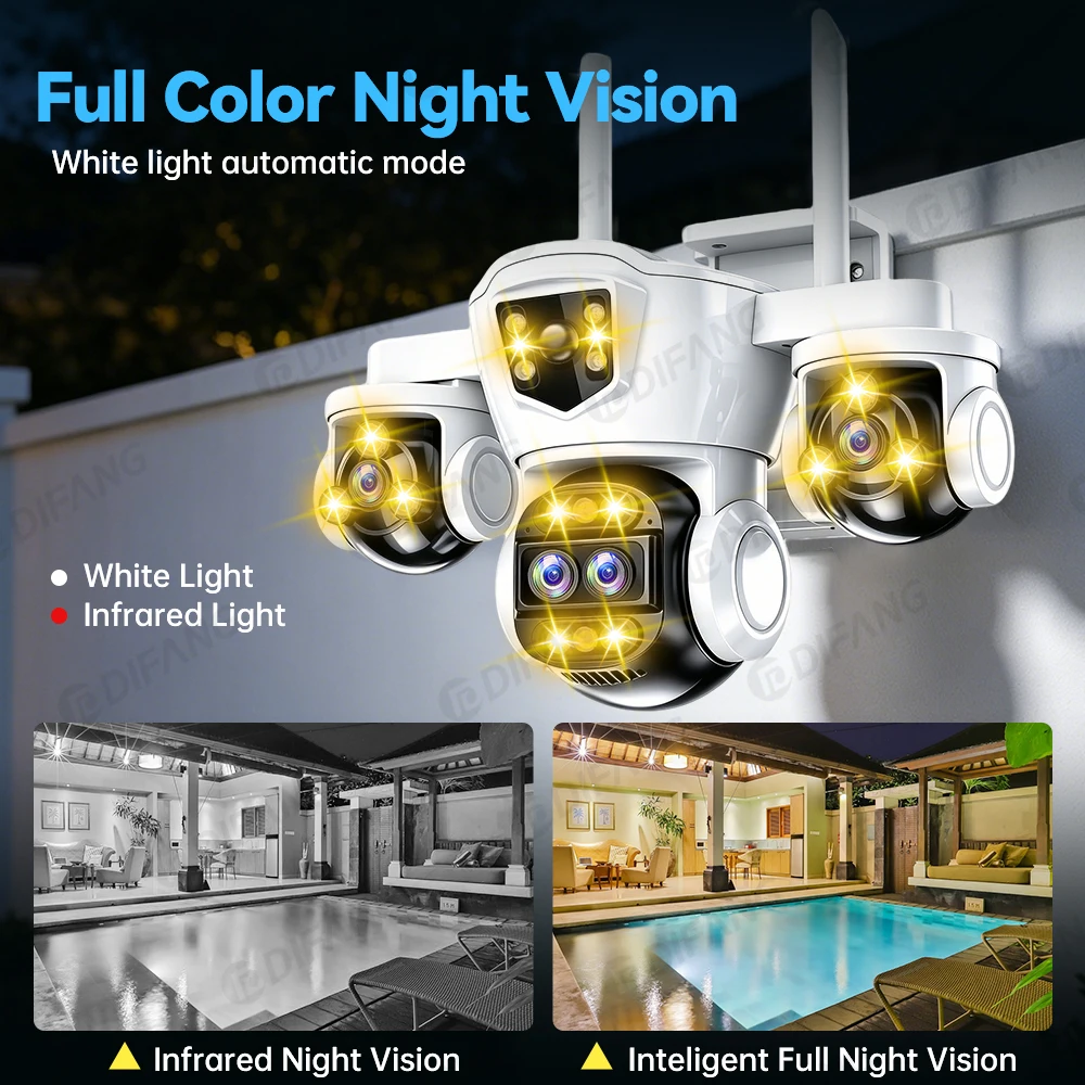 20MP 10X Optical Zoom WiFi Security Cam Four Lens Three Screens Auto Tracking 6K Dual Len Waterproof WiFi CCTV Cam 10K 20MP 6