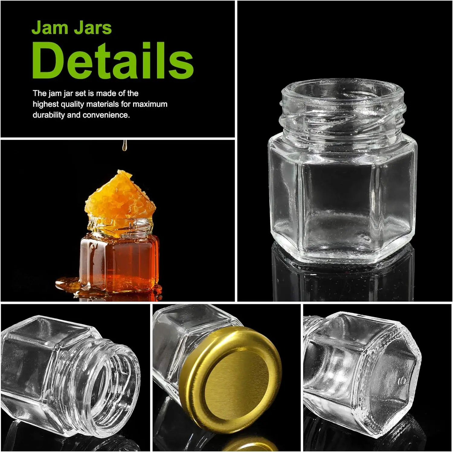 Mini Glass Honey Jar, Small Honey Container with Wooden Dipper, Bee Pendants, Stickers, Dishwasher Safe, Canning Jars 4