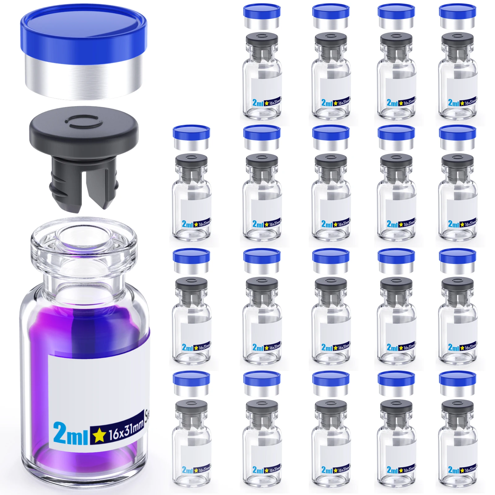Sterile Glass Vials With Separate Rubber Stopper and Cap Need to Crimped With Pliers sterile Packaged 20pcs