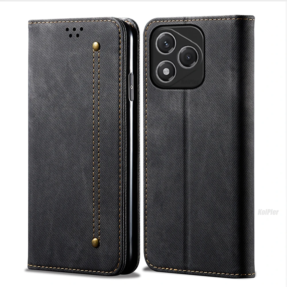 Luxury Leather Flip Wallet Case with Card Slot and Magnetic Closure - Ultra Denim Texture Cover