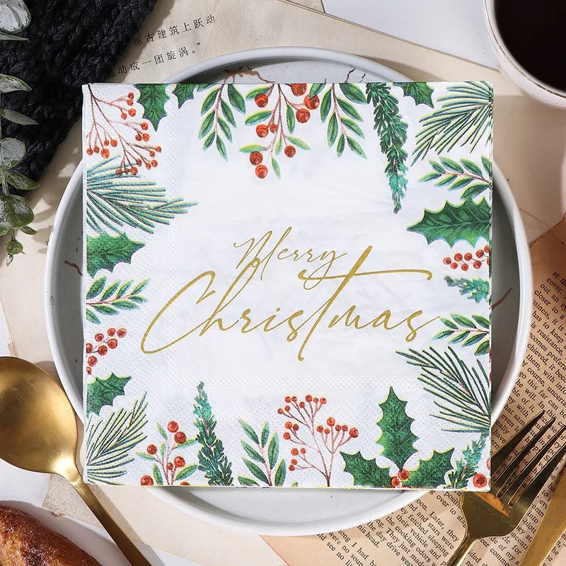 Description Picture 2 of item20Pcs/pack Christmas Series Printed Paper Disposable Table Dinner Napkin Tissues Xmas Party Decoration