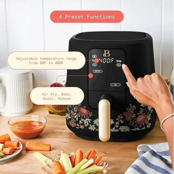 3 Qt Air Fryer with Technology, (Black Wildflower) by Drew Barrymore 2