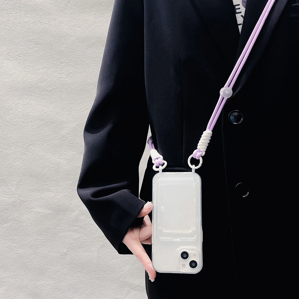 Colorful Crossbody Silicone Phone Case with Card Holder and Lanyard Strap