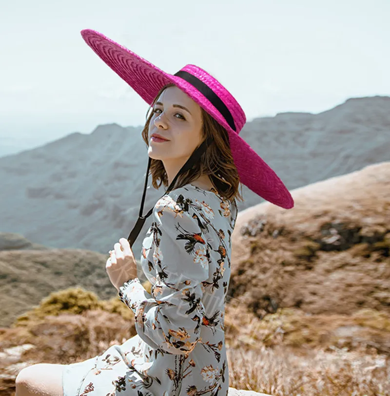 05-shi chic fashion summer natural handmade straw Designer wind brim leisure beach long ribbon lady fedoras cap women hat beach hat women sun hat