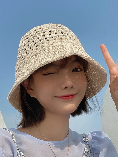 New Fashion Crochet Floppy Summer Hats Collapsible Dome Bucket Hat Hollow  Out Solid Color Beach Caps Simplicity Soft Women Hat - AliExpress