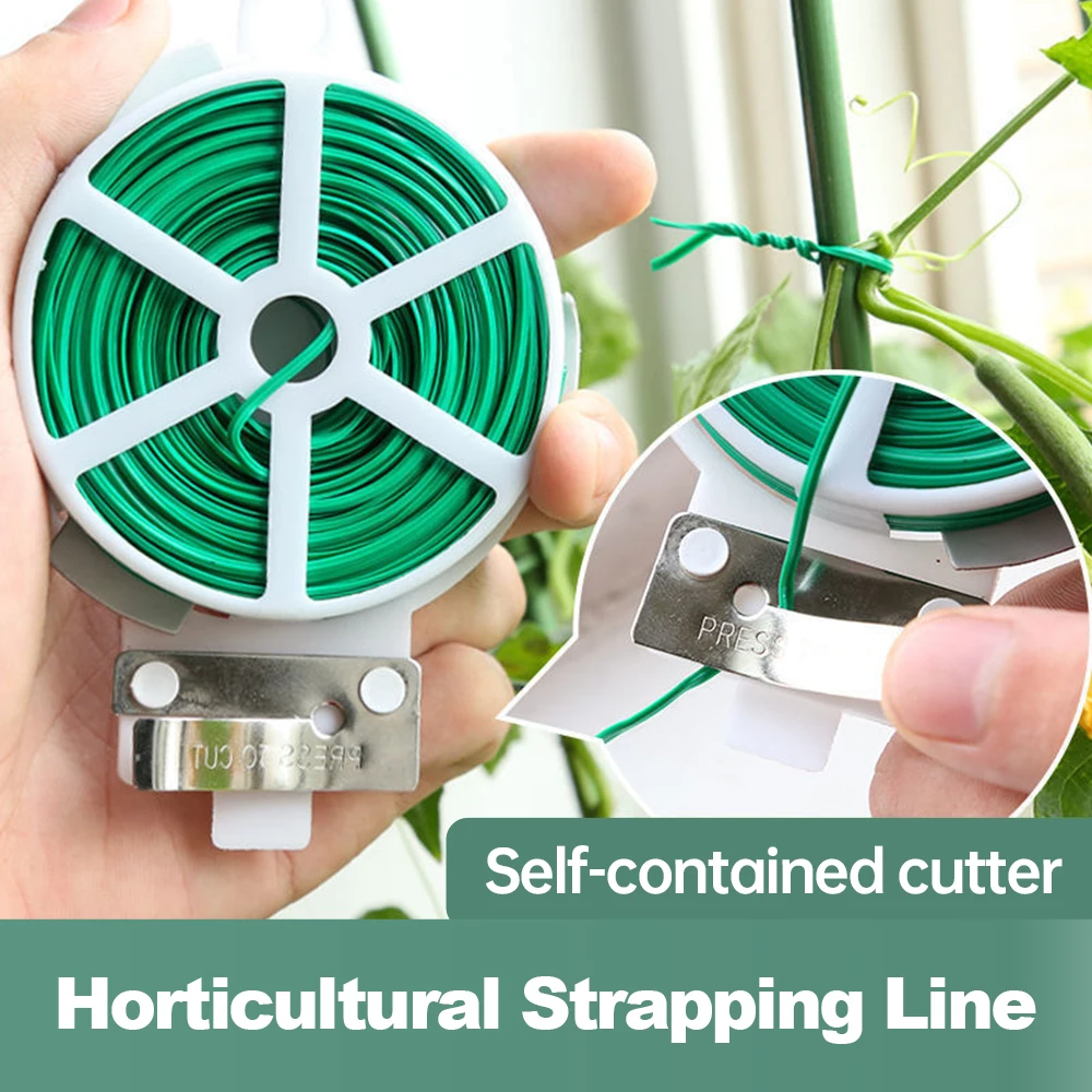 

30/50m Garden Plant Fixed Rope Reusable Green Coate String With Cutter Sturdy Plant Twist Tie Gardening Vegetable Grafting Fixer