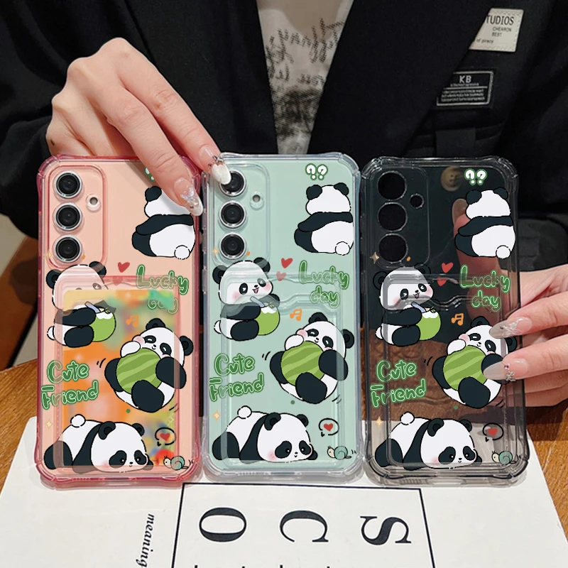 Cute Panda Clear Card Holder Phone Case Cover