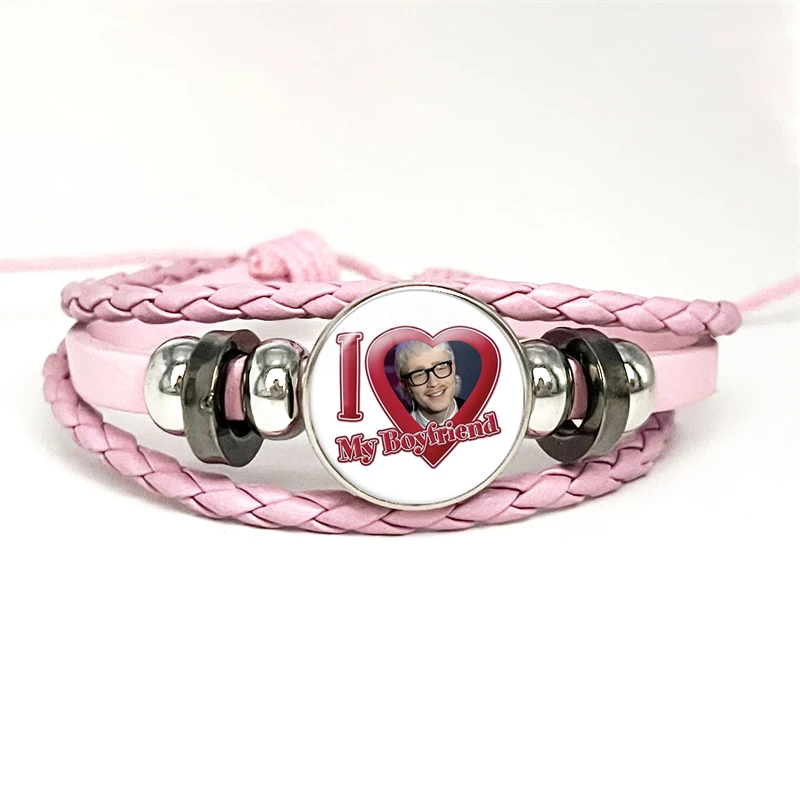 Netherlands Hot Singer Joost Klein Pink Leather Bracelets Glass Dome Snap Button Bracelet & Bangles Cute Fun Meme Jewelry Gift 4