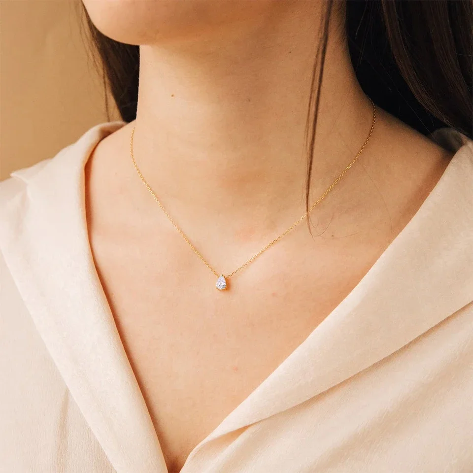 Frauen Heißer Verkauf Glänzende Kristall Halskette Edelstahl Teardrop Zirkonia Anhänger frauen Birthstone Schlüsselbein Kette Großhandel – Detail 2