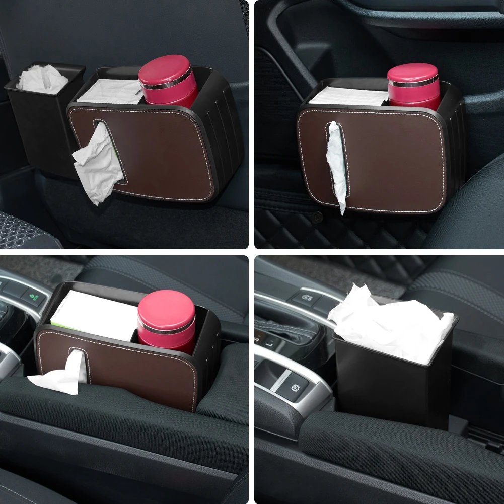 Car Interior Trash Can Multi-Function Passenger Trash Can Storage Box Beverage Cup Holder Storage Box
