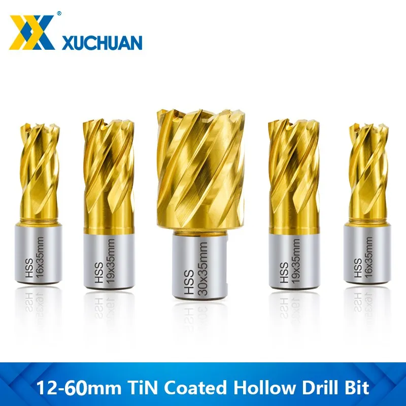 HSS Hollow Drill Bit 12 60mm TiN Coating Core Drill Bit Weldon Shank