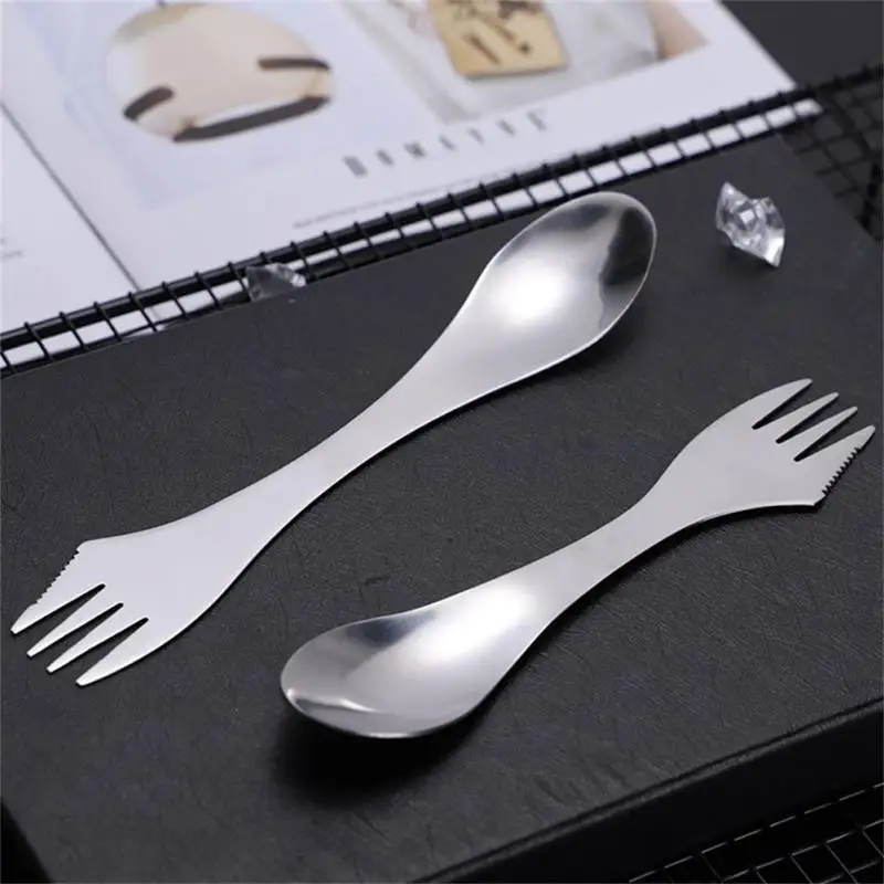 Titanium 3 in 1 Fork Spoon Spork Cut Set Outdoor Dual-purpose Camping Cutlery