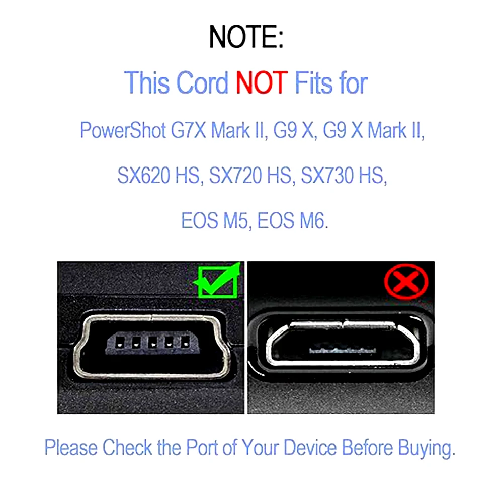 USB кабель для синхронизации данных для Canon EOS M M2 M3 M10 M100 Rebel T6s T1i SL2 T6i XS T7 T3 SL1 T6 T2i T3i T4i T5i T5 T7i XSi (art.: 3920c6f15a192) - 3920c6f15a192
