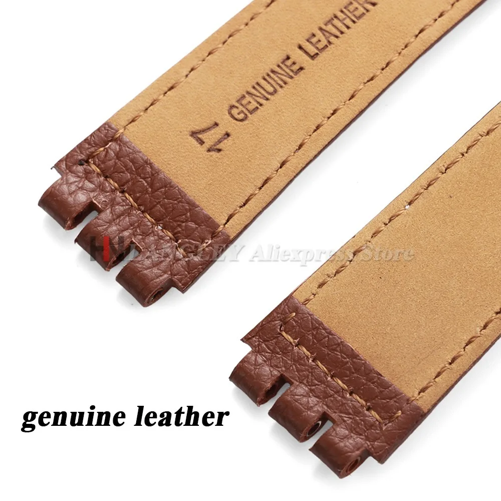 Lychee Leather Watch Band With Metal Buckle - Genuine 17mm Cowhide Strap