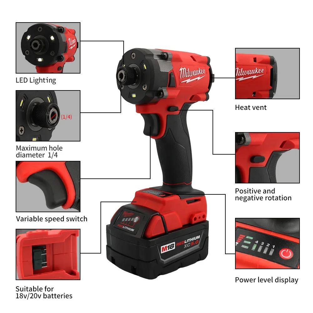 Milwaukee Brushless Impact Driver 300NM 18V Machines Repair Screwdriver Impact Drill Rechargable Battery 4 Speed Power Tool 6