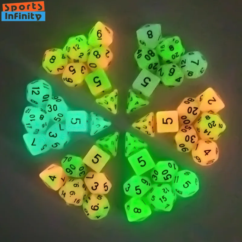 

7pcs/set Two Color Luminous Dice Multi Sided Numbers Dice Luminous Resin Fun Dice Set D4 D6 D8 D10 D% D12 D20 for TRPG RPG Games