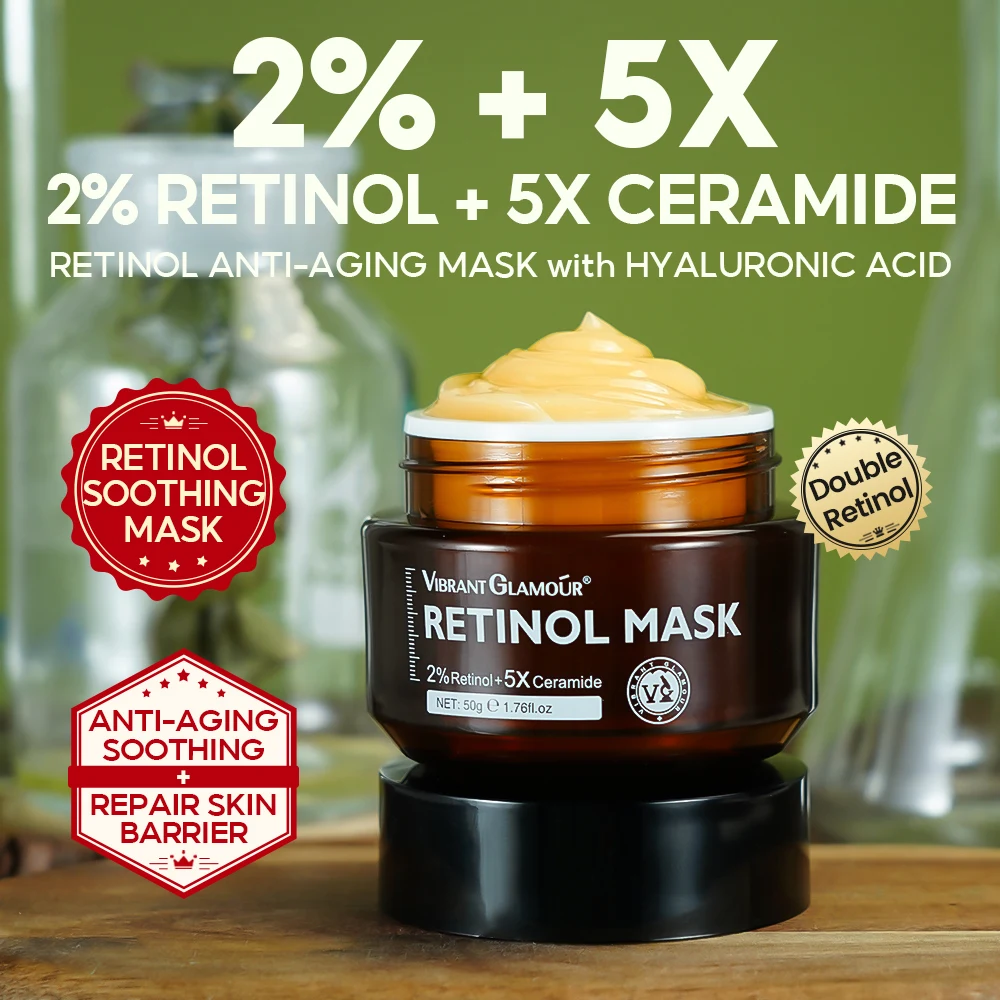 VIBRANT GLAMOR 2% Retinol Gel Mask Whitening Anti-aging Moisturizing Brightening Moisturizing Firming Anti-Wrinkle andFreckle50g vibrant glamour retinol essence toner anti aging wrinkle removing firming lifting whitening brightening deep nourishing