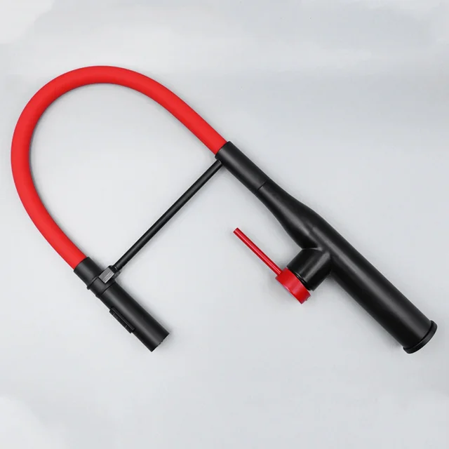 ก๊อกน้ำอ่างล้างจานแบบดึงลง Tuqiu สีเทา นิกเกิลขัดเงา ก๊อกน้ำห้องครัว ก๊อกน้ำร้อนและเย็น สปริงสีแดง SUS304 แบบหมุนดึงลง 6