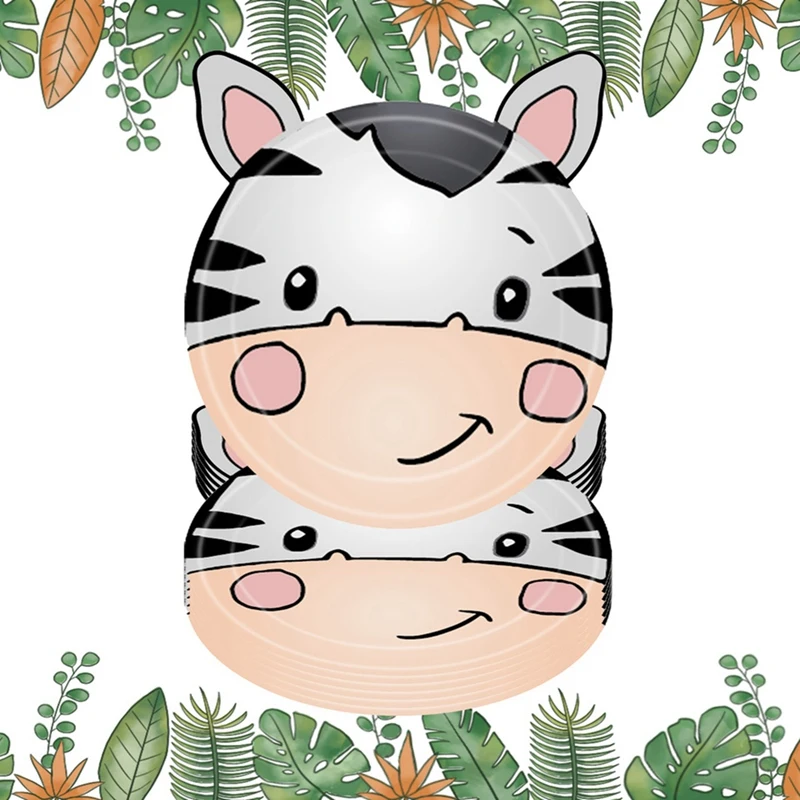 A30R-Jungle Animal Theme Paper Plate Animal Disposable Plates Cutlery Set For Wild Theme Baby Baptism
