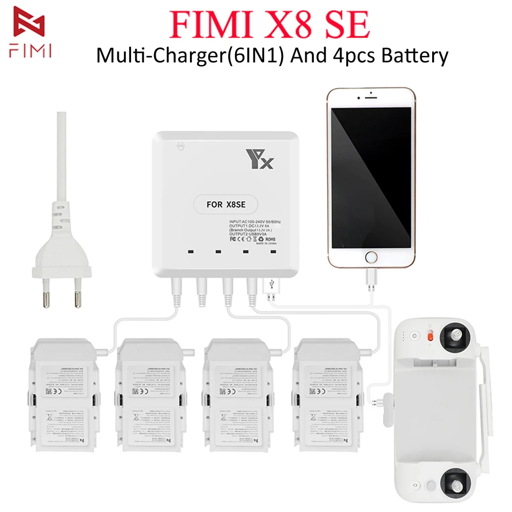 

New FIMI X8 SE Drone Multi-Charger(6IN1) Charging Hub Fast Smart Battery Charger With USB Port RC Quadcopter Spare Parts