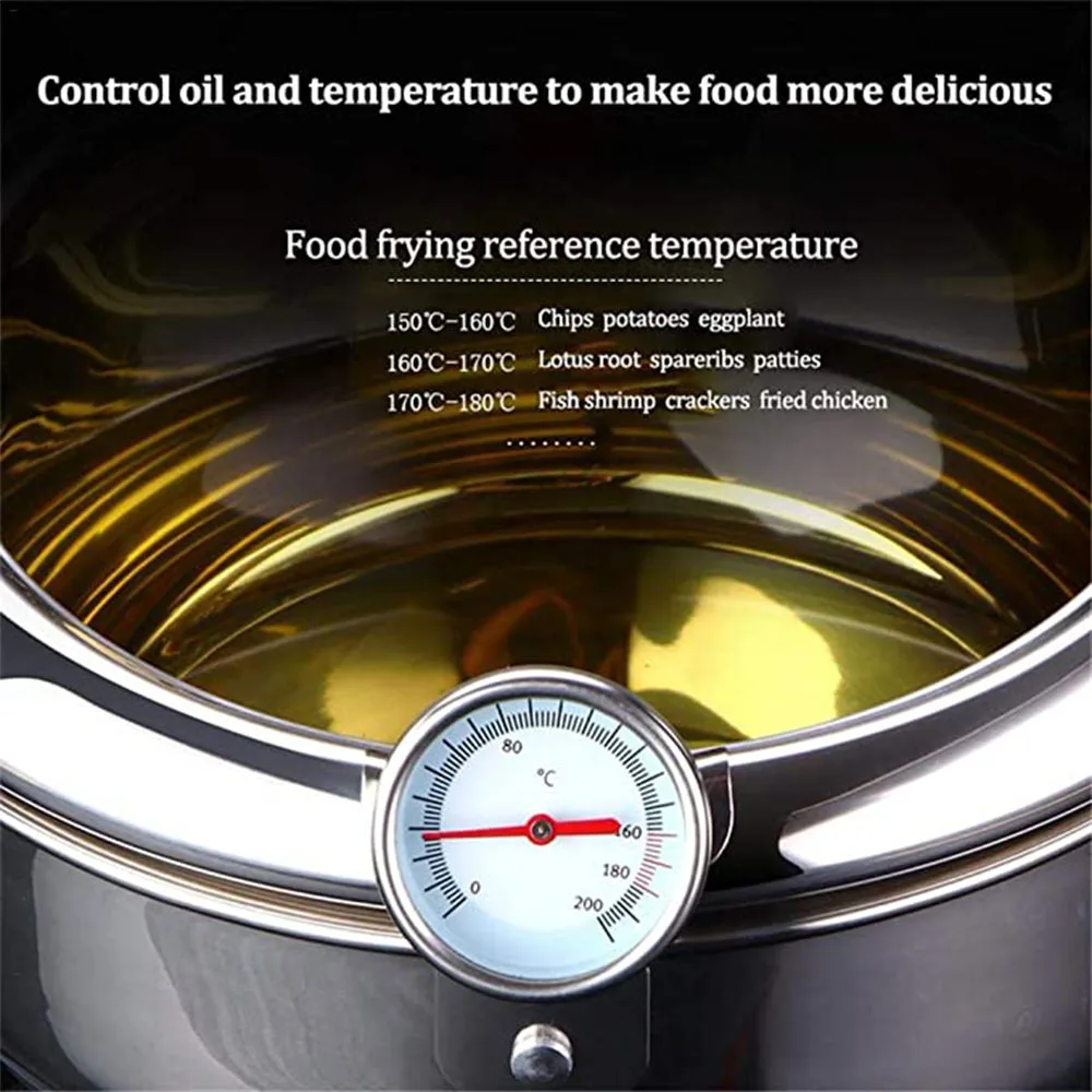 Japanese Deep Fryer With Thermometer and Lid 304 Stainless Steel Kitchen Tempura Fryer Pan Fryer Without Oil Frying Pan Fryer 3