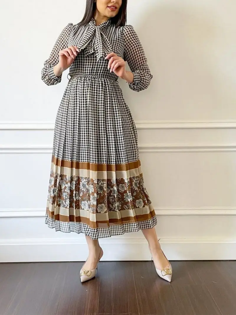 

Women Elegant Dress Casual Loose Dresses Printed Long Sleeve Ramadan Abayas Caftan Kaftan Muslim Eid Dubai Arab Turkey